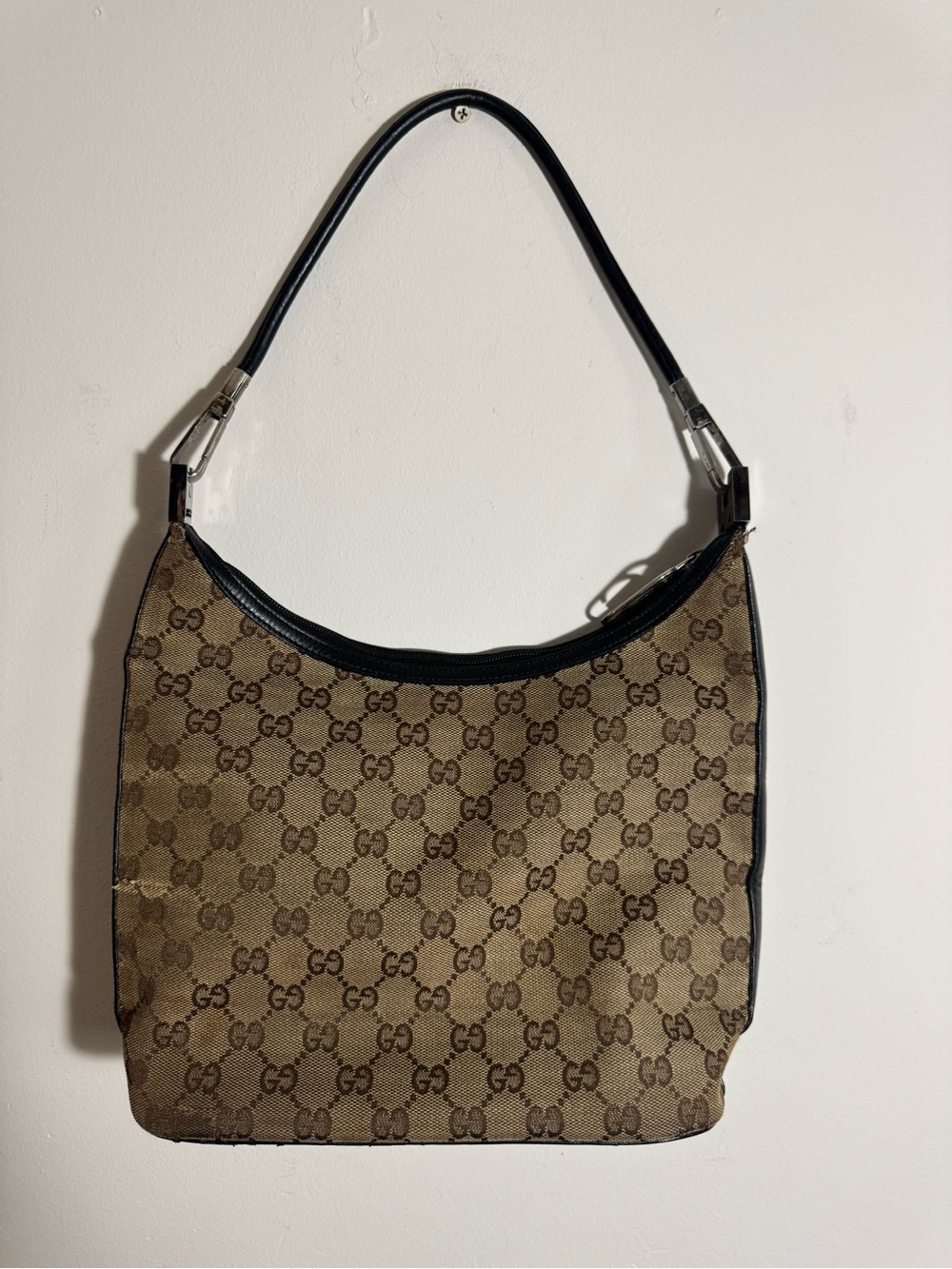 Brown Monogram Canvas Hobo with Black Trim